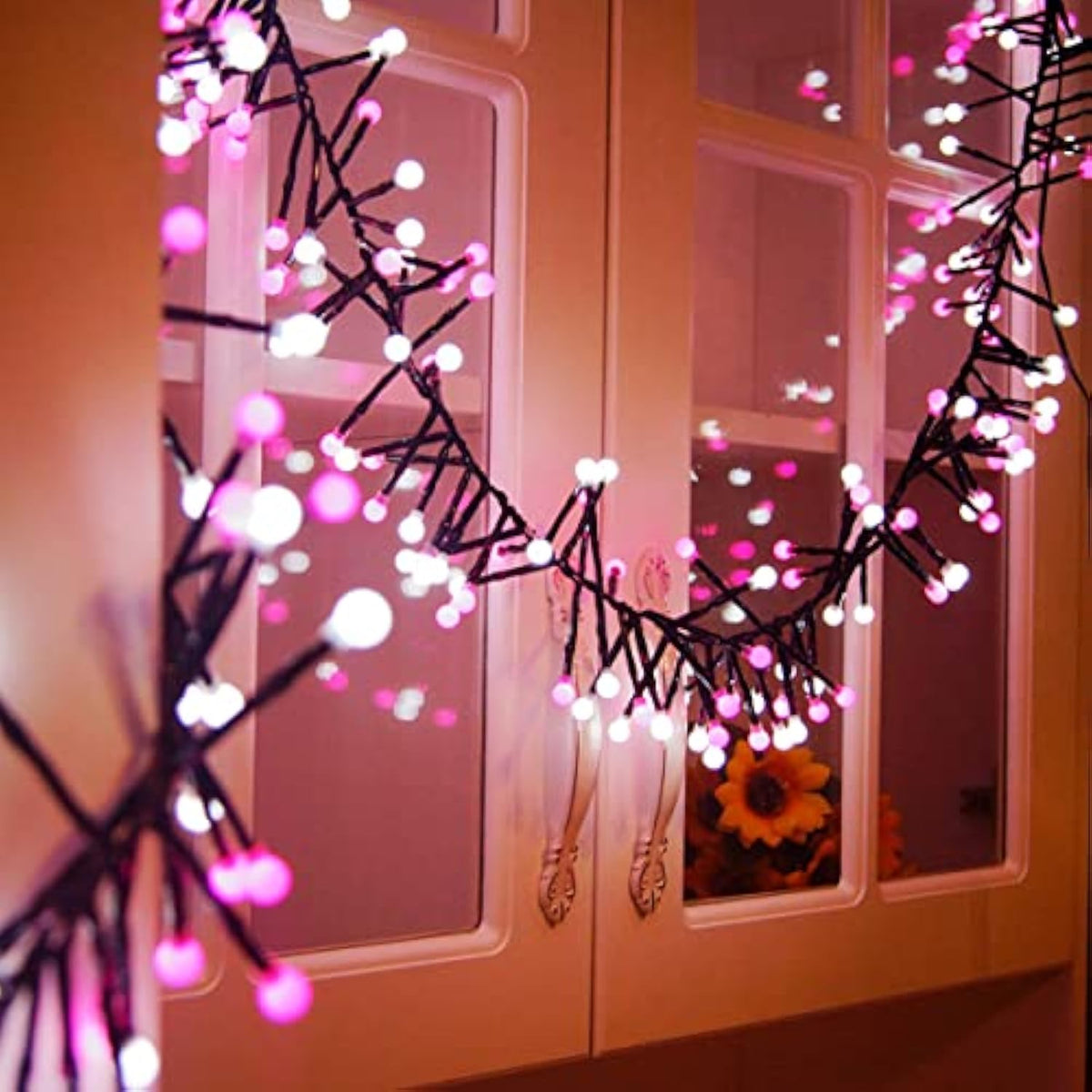 Cluster Christmas String Lights Pink &White, 400 Led 8 Twinkle Modes 13Ft Globe Fairy Lights For Xmas Tree Bedroom Indoo