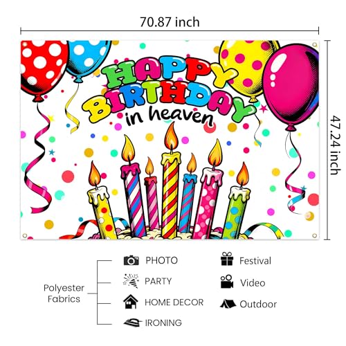 Happy Birthday in Heaven Backdrop Funeral Remembrance Party Decorations Condolence Memorial Background Banner for Church Cemetery