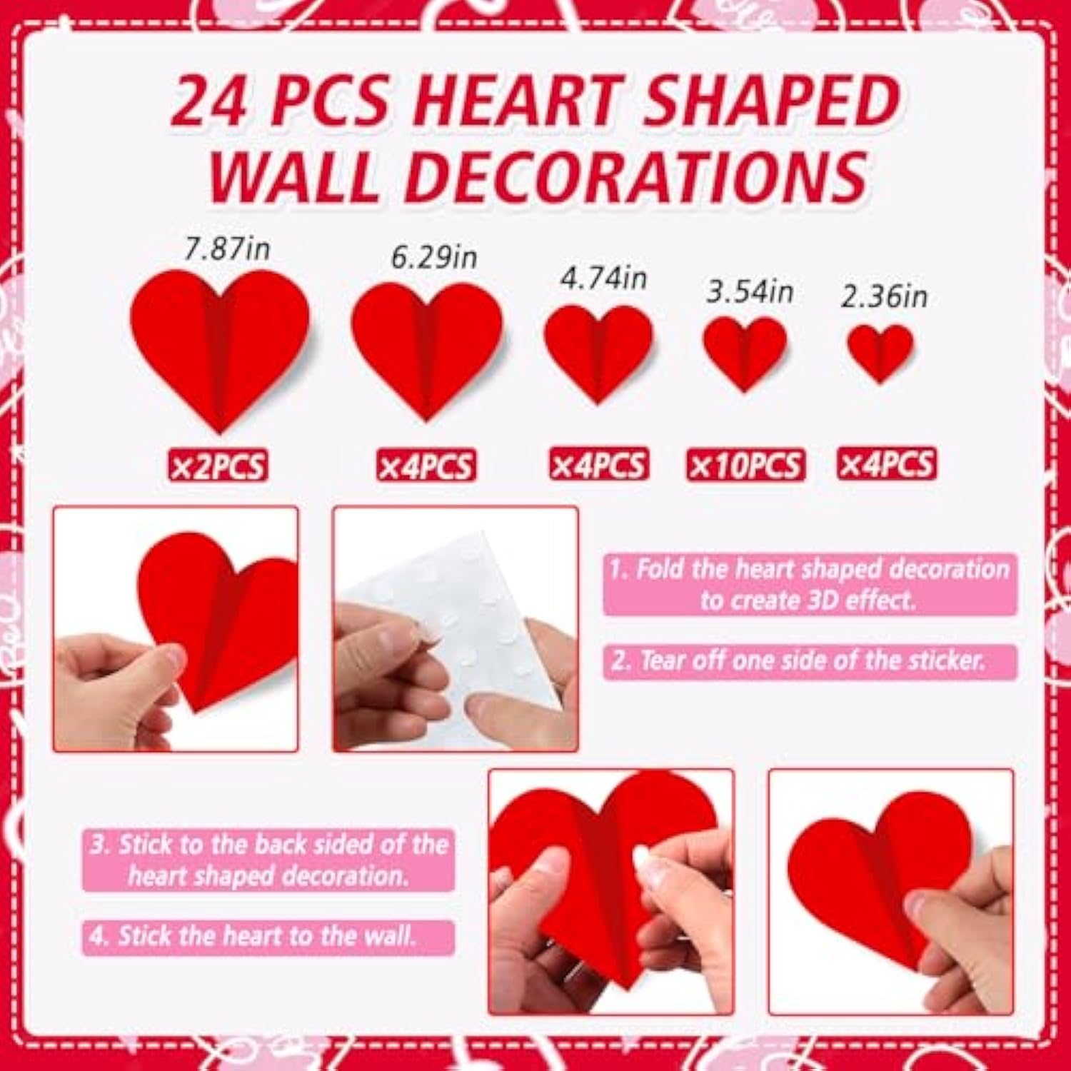 26 Pcs Happy Valentine’S Day Party Decorations 3D Red Heart Wall Decor For Boy Girl Happy Valentine’S Day Wedding Anniversary Party Supplies