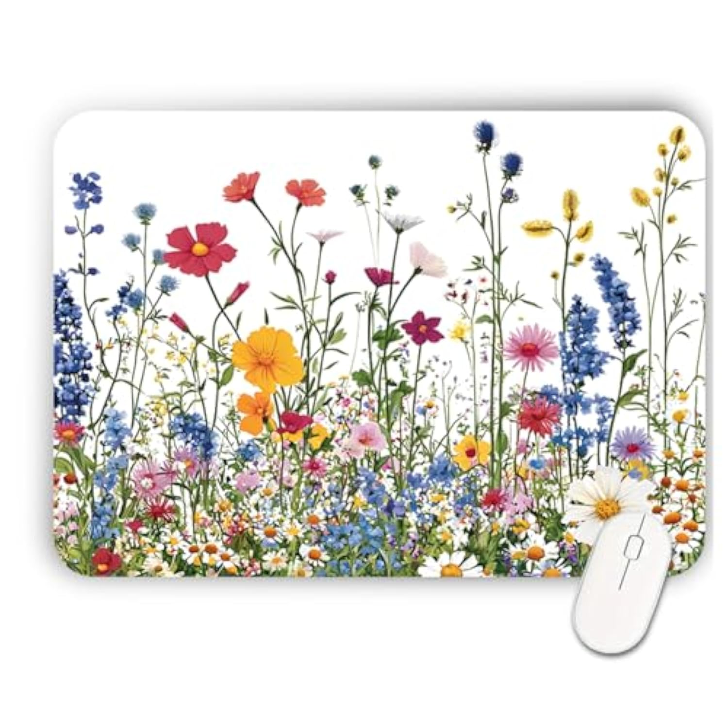 Vibrant Floral Mouse Pad - Colorful Waterproof Desk Mat For Women & Girls, Non-Slip & Machine Washable For Computer, Laptop, Office - 10.2" X 8.3"In