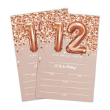12Th Birthday Invitation Cards, Rose Gold Glitter 12Th Birthday Party Invites, Kids Happy Birthday Party Decorations Supplies, 20 Fill-In Cards With Envelopes For Boys Or Girls Party Celebration - C04