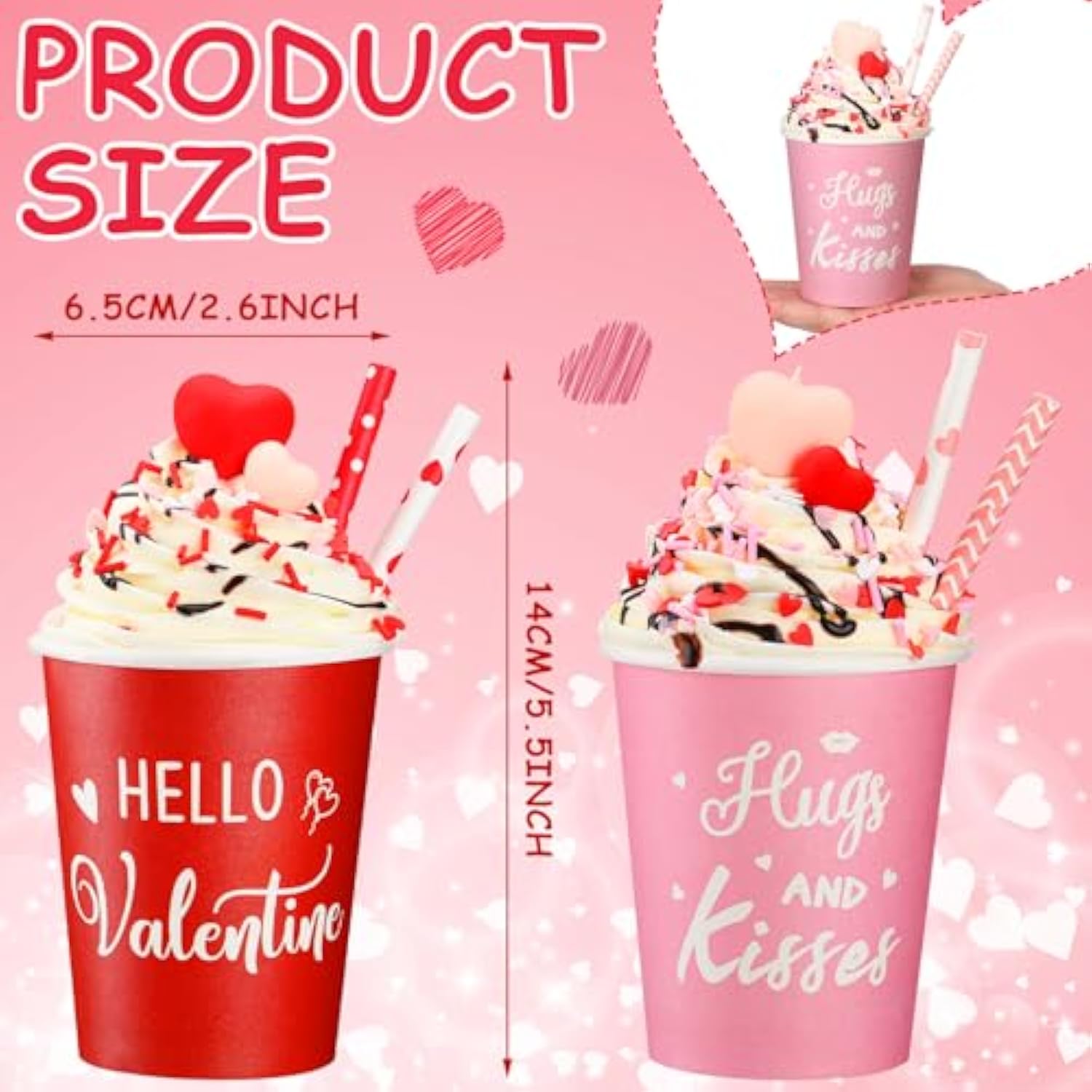 2 Pack Valentine'S Day Tiered Tray Decor Valentine Table Decorations With Faux Whipped Cream Cups Heart Tabletop Centerpiece Gift For Desk Home Office Shelves Anniversary Wedding Decoration