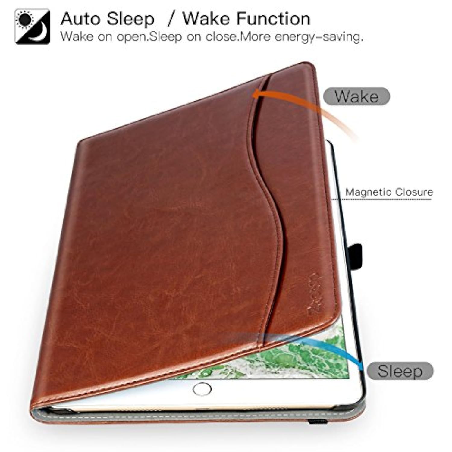 iPad Pro 12.9 Case 2015/2017 PU Leather Folio with Auto Wake/Sleep Brown