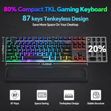 87 Keys Tkl Wired Gaming Keyboard With Wrist Rest, Detachable Usb-C Cable, Rgb Backlight, Full Metal Panel Keyboard Compatible With Pc Laptop Mac Xbox Ps4 Ps5 (Black)