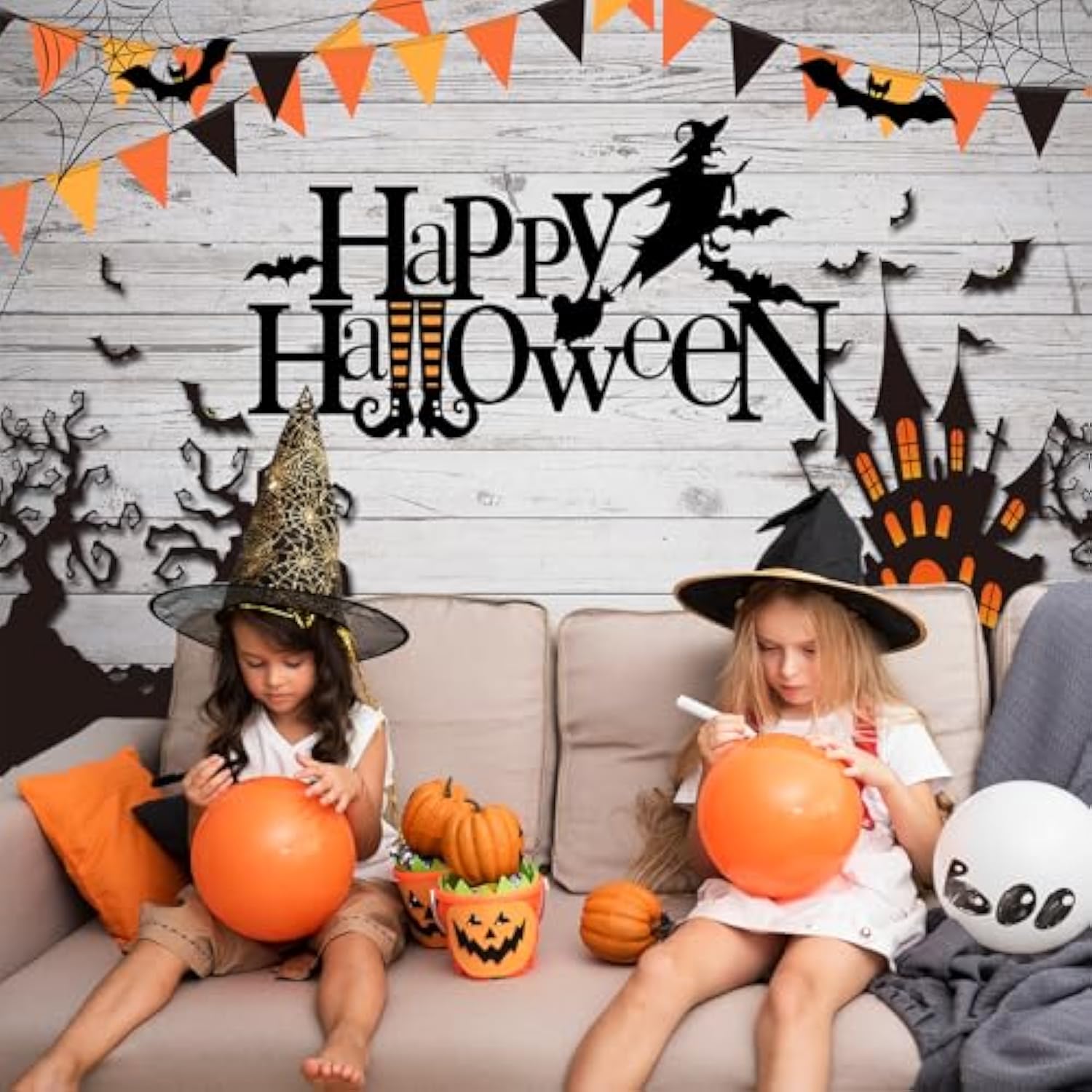 Happy Halloween Backdrop 7x5ft Spider Web Witch Bats Photo Booth Party Decor
