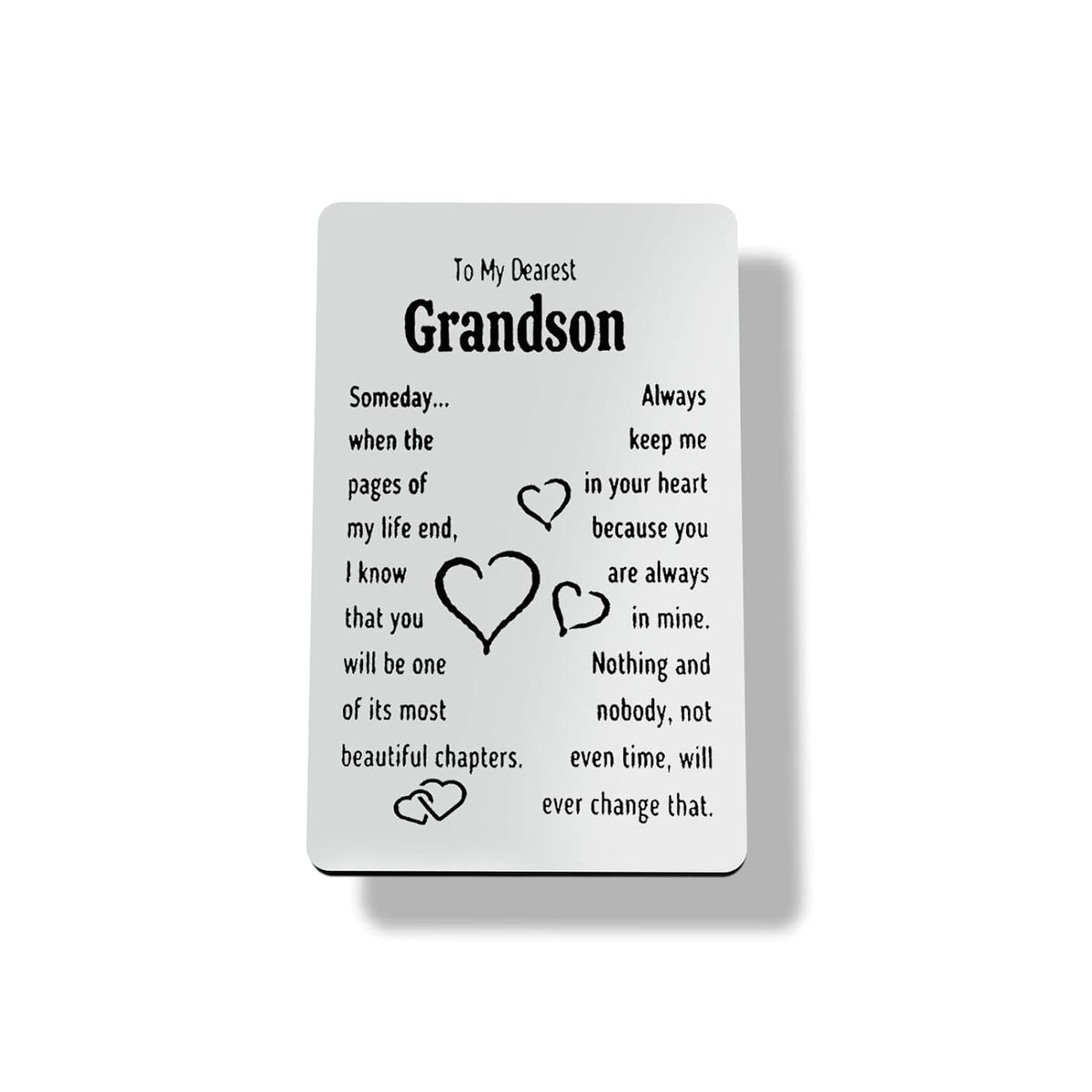 Grandson Birthday Graduation Christmas Thanksgiving Wedding Gift Engraved Wallet Insert Card, Silver, 55X86Mm
