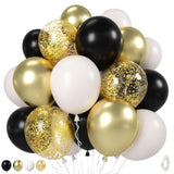 35pcs Black White Gold Balloons 12in with Metallic Confetti for Party Decor