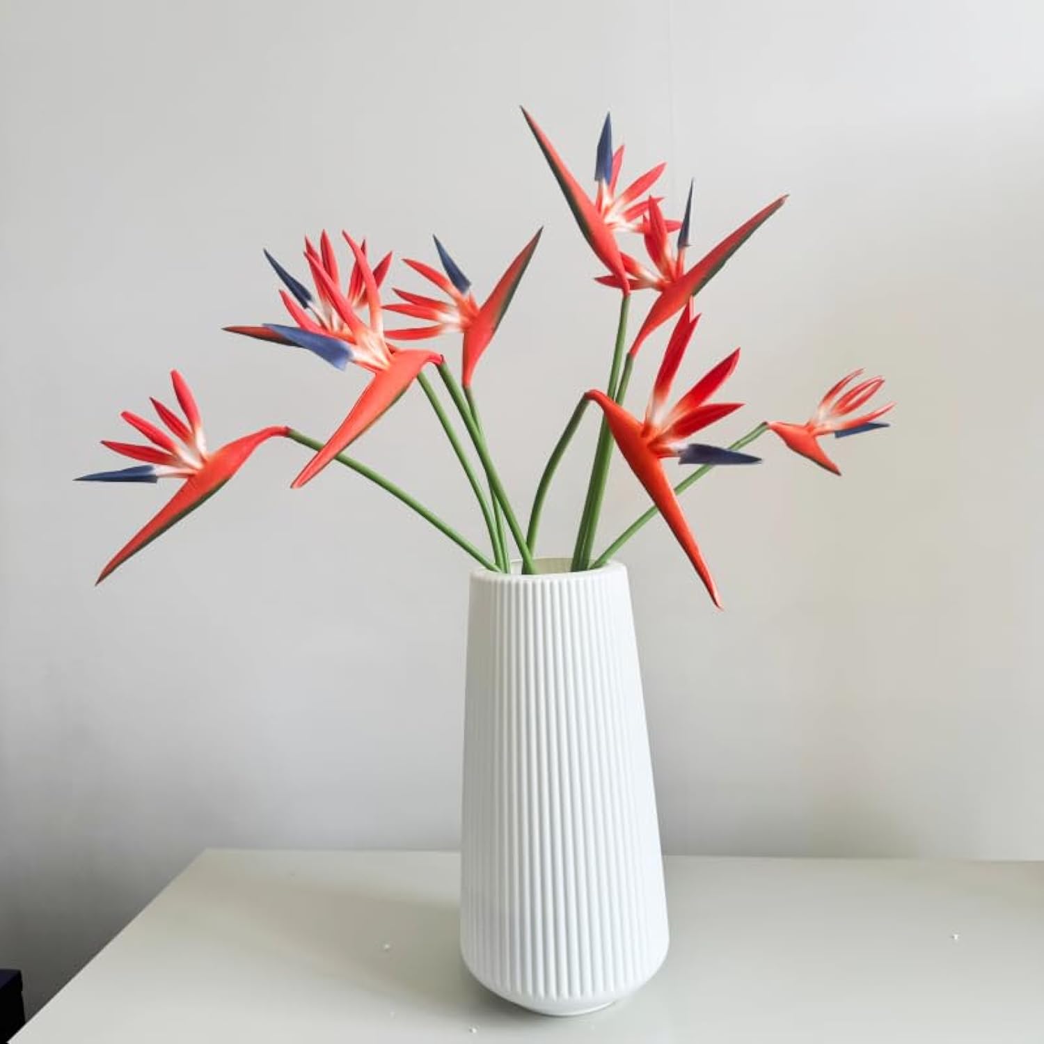Medium Bird Of Paradise 23 Inch Permanent Flower Stem,Real Touch Flowers Soft Rubber Pu Artificial Plants For Home Office - 8 Pcs (Orange)