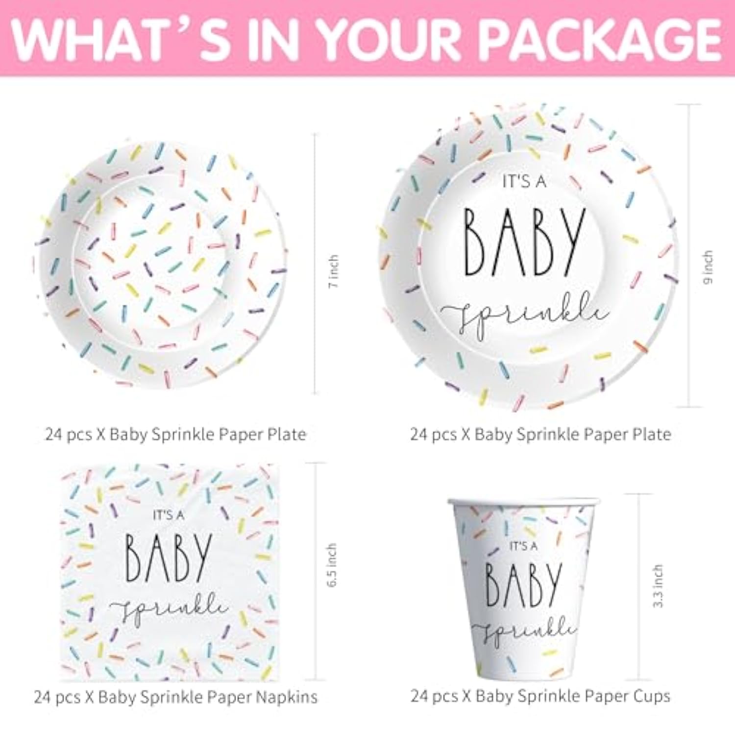 Sprinkle Baby Shower Decorations - It'S A Baby Sprinkle Party Decorations Tableware, Plate, Cup, Napkin, Cutlery, Tablecloth, Rainbow Confetti Sprinkle Baby Shower Party Supplies, Serve 24