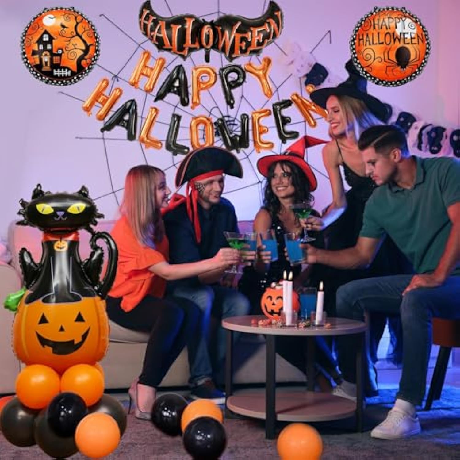 47pcs Happy Halloween Balloons Banner Black Orange Party Decorations