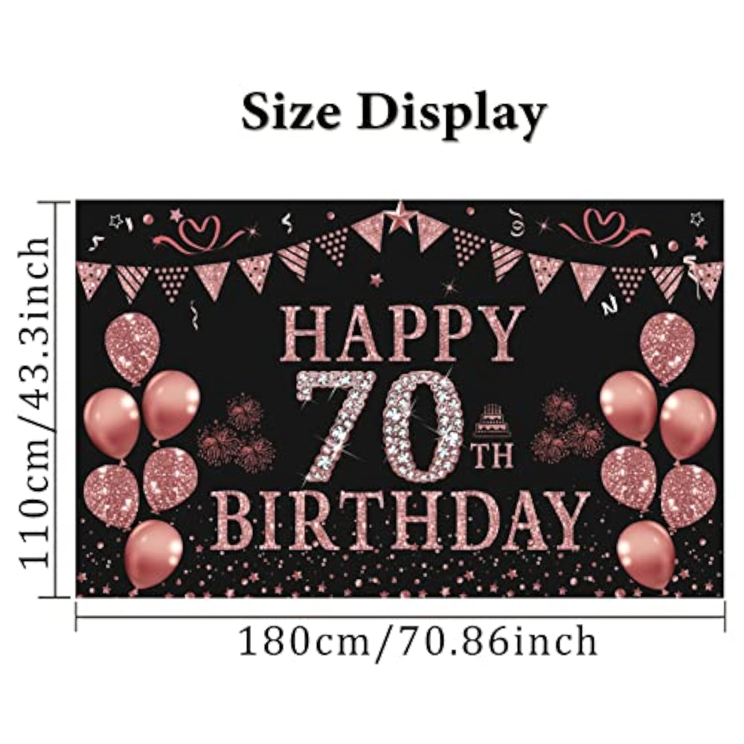 70Th Birthday Decorations - Rose Gold 70Th Birthday Banner & Backdrop (5.9 X 3.6 Ft) Party Supplies