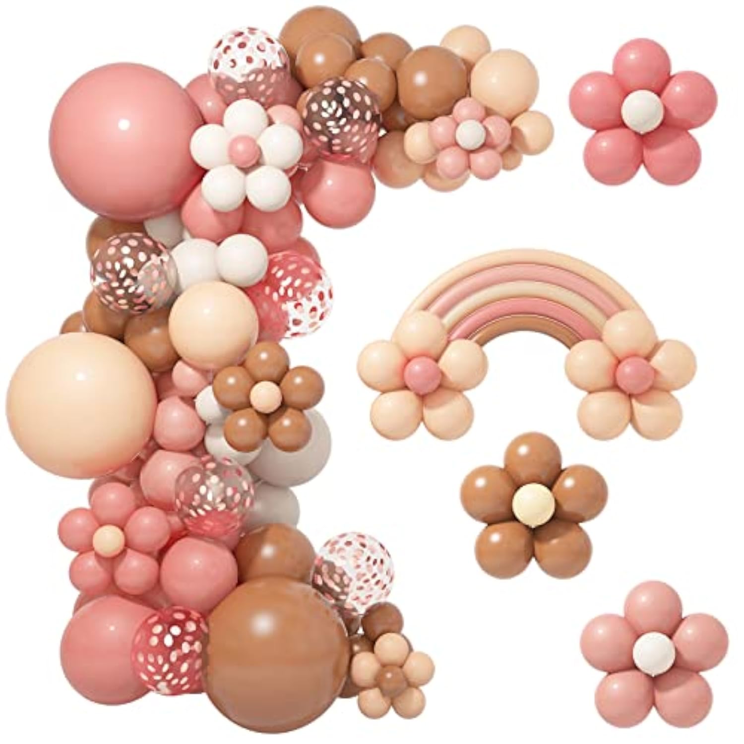 Boho Daisy Balloons Garland Arch Kit, Retro Dusty Rose Pink Blush Brown Nude Flower Balloons For Boho Daisy Flower Theme Birthday Baby Shower Wedding Party Decorations Supplies
