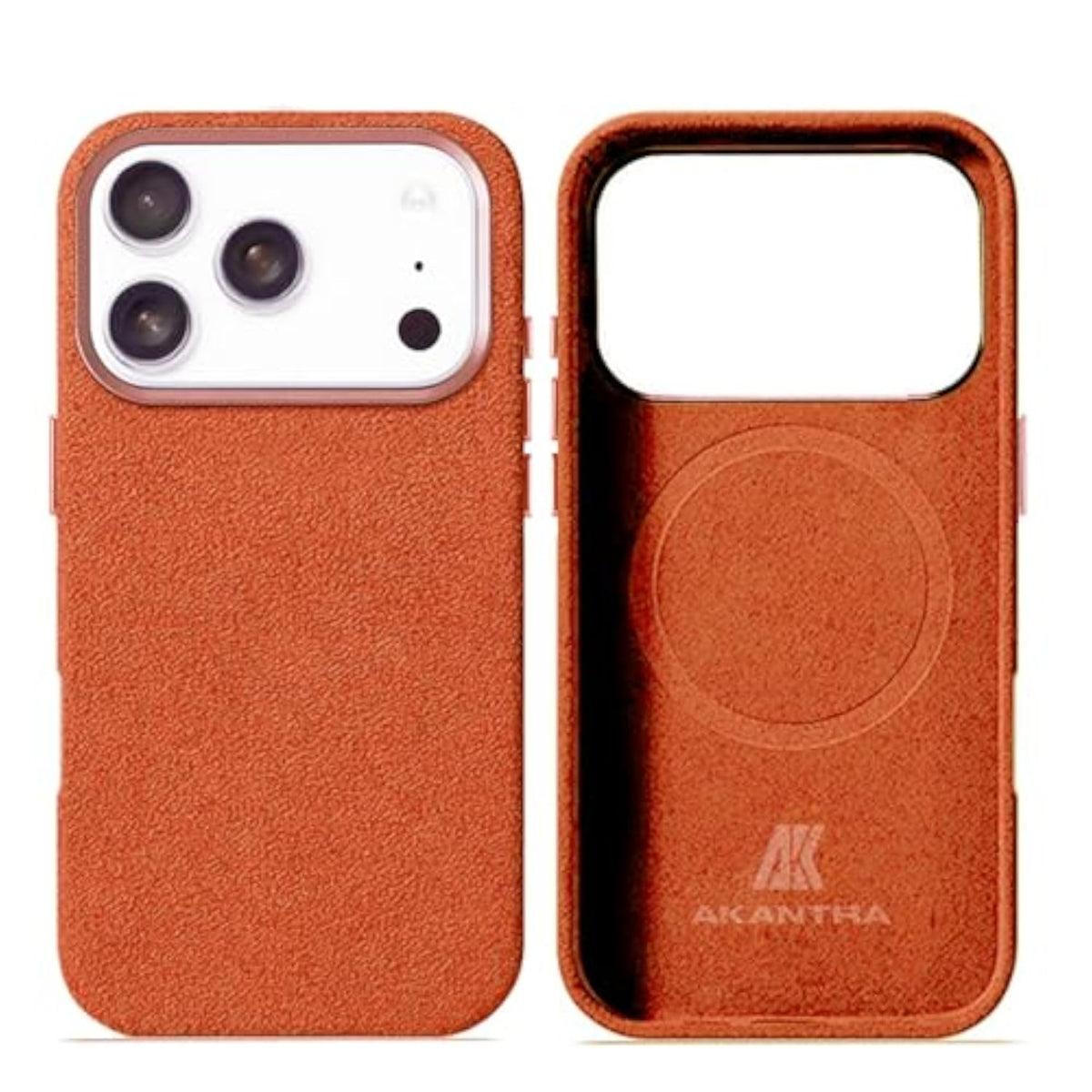 Italy Alcantara Case for iPhone 17 Series, Handmade Fully-Wrapped Synthetic Suede Cover, Compatible with Mag-Safe Wireless Charger, Orange, iPhone 17 Pro