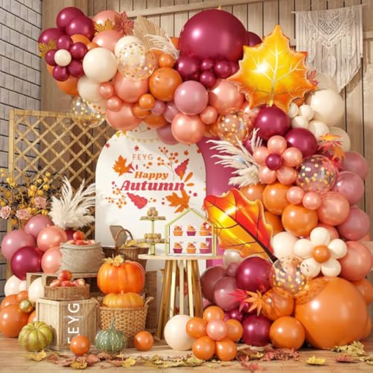 Fall Balloon Garland Arch Kit Orange Wine Red Dusty Pink Rose Gold Party Decor