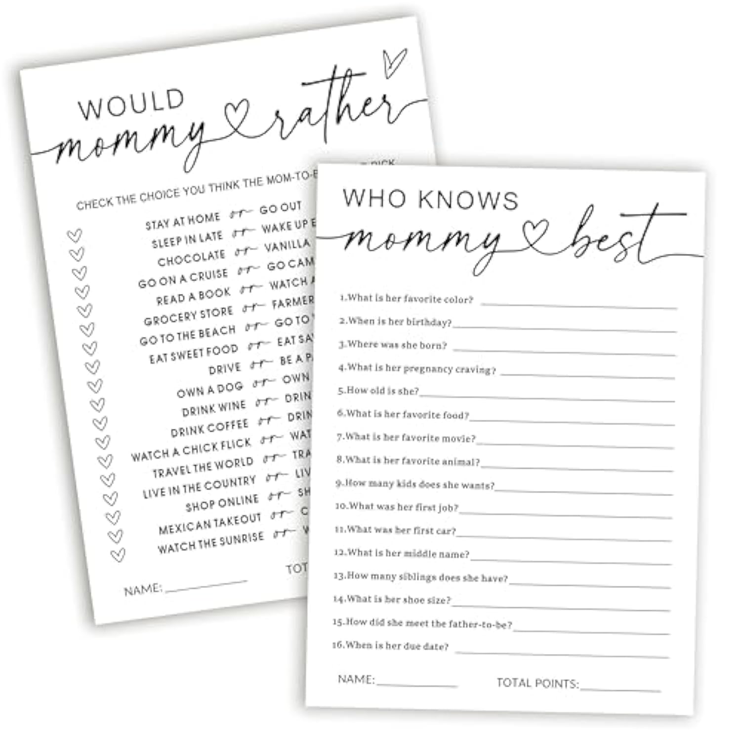 Hilarious Baby Shower Games, Who Knows Mommy Best & Would Mommy Rather Double-Sided Games, Minimalism Baby Shower Decorations Favors Ideas-25 Pcs 5X7 In -B01