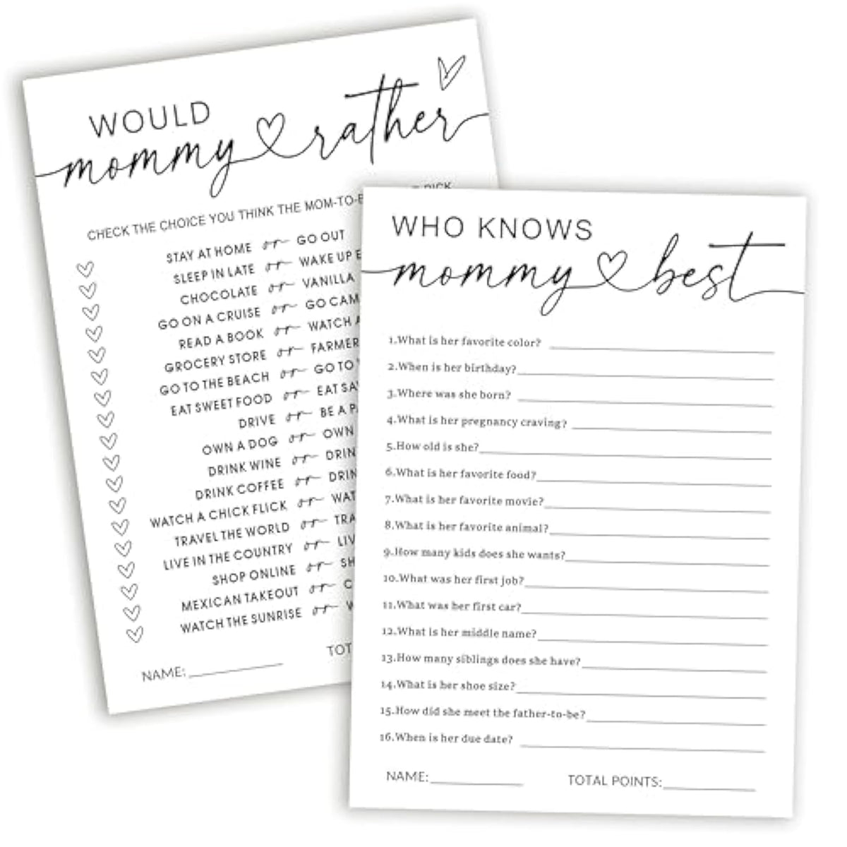 Hilarious Baby Shower Games, Who Knows Mommy Best & Would Mommy Rather Double-Sided Games, Minimalism Baby Shower Decorations Favors Ideas-25 Pcs 5X7 In -B01