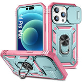 Case For Iphone 14 Pro Max, Shockproof Impact Resistant With Slide Lens Protective Cover Case For Iphone 14 Pro Max (6.7 Inch) (Pink Green)