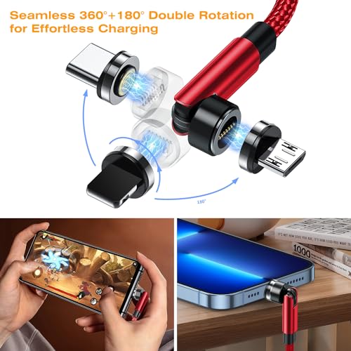 7-Pin Magnetic Charging Cable, 360° Rotating 3 In 1 Usb C Magnetic Phone Charger, 3A Fast Charging With Data Transfer For Android/I-Product/Micro/Carplay-Red