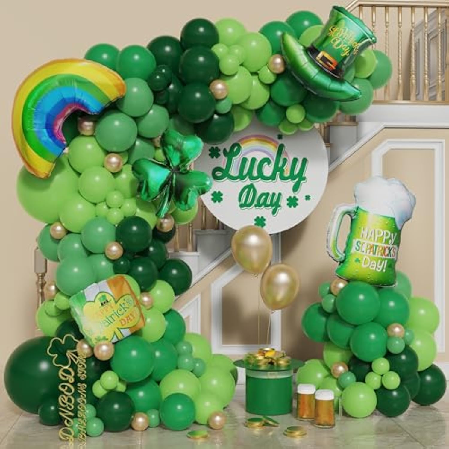St. Patricks Day Balloon Arch Kit 157Pcs Green Gold Lucky One Balloon Garland Shamrock Rainbow Foil Balloons Saint Patricks Day Party Decorations Gifts Spring Irish Party Supplies Neon Green Balloons