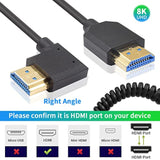 8K Coiled Hdmi Cable, 48Gbps Hdmi Coiled, Extreme Thin Right Angled Hdmi Male