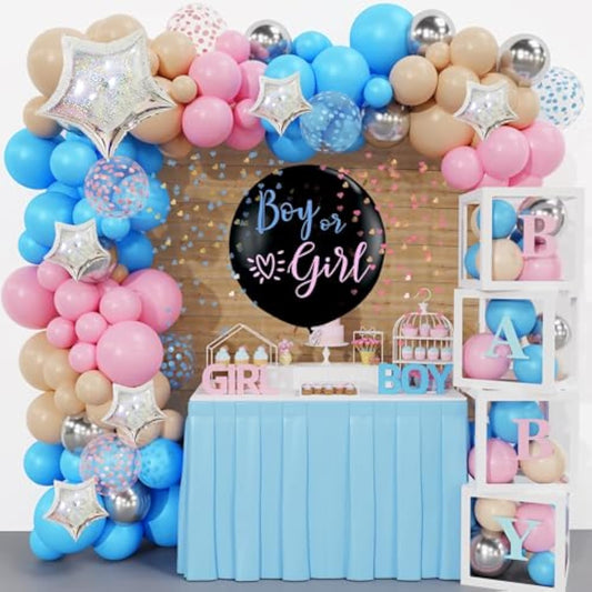 164Pcs Baby Boxes Gender Reveal Balloon Decorations, Pink And Blue Balloon Garland Kit 4Pcs Boxes With Letters For Baby Shower Birthday Boy Or Girl Gender Reveal Party Supplies