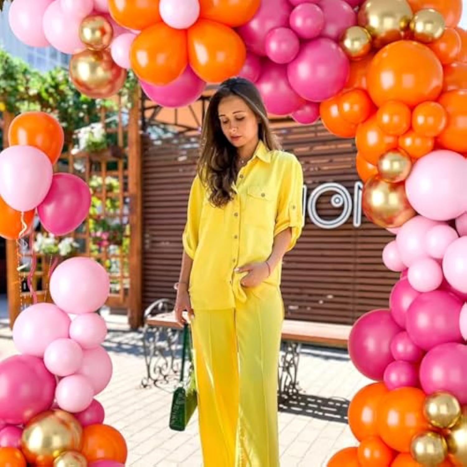 Pink Orange Balloon Garland, Daisy Balloon Arch With Metallic Gold Party Flower Balloons For Birthday Baby Shower Wedding Groovy Theme Decorations