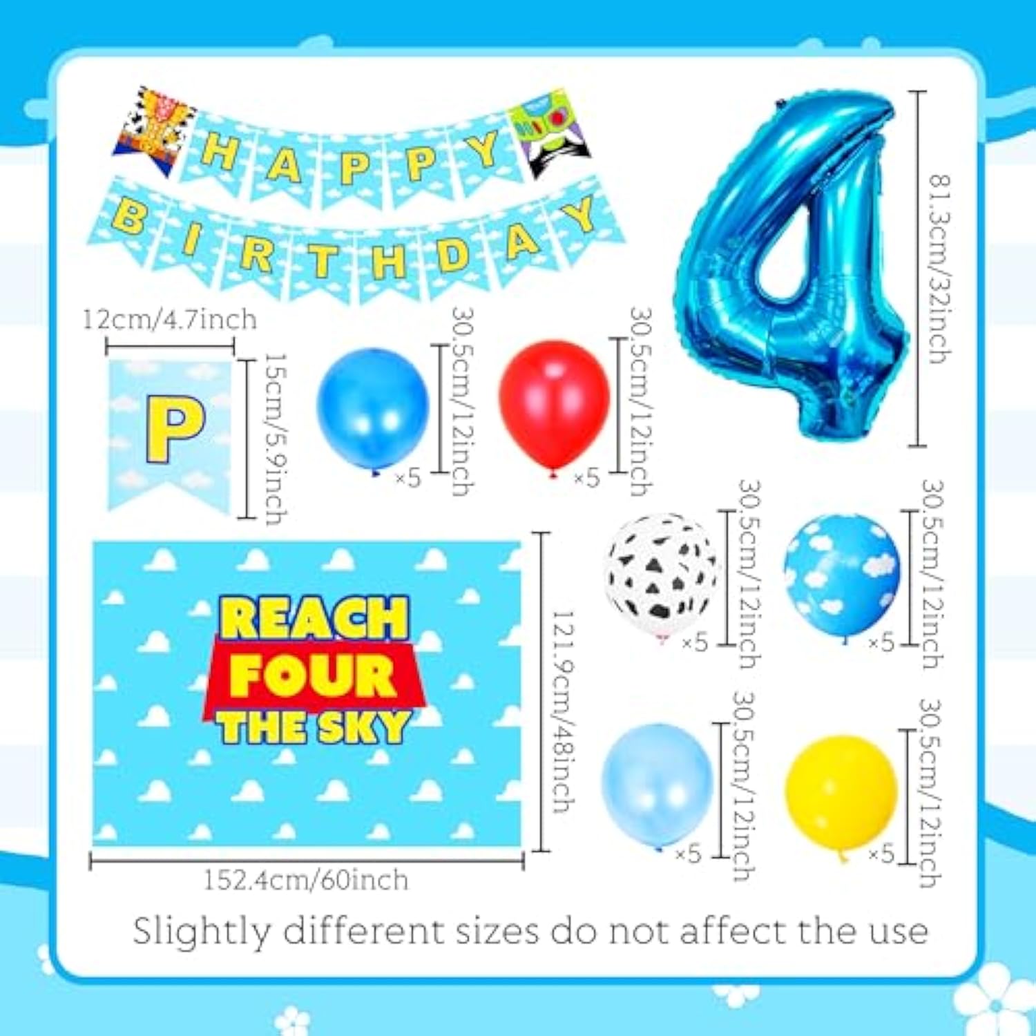 Reach Four The Sky Birthday Decorations Cartoon Story Birthday Party Decorations 4Th Bday Balloon Garland Arch Backdrop For Boy