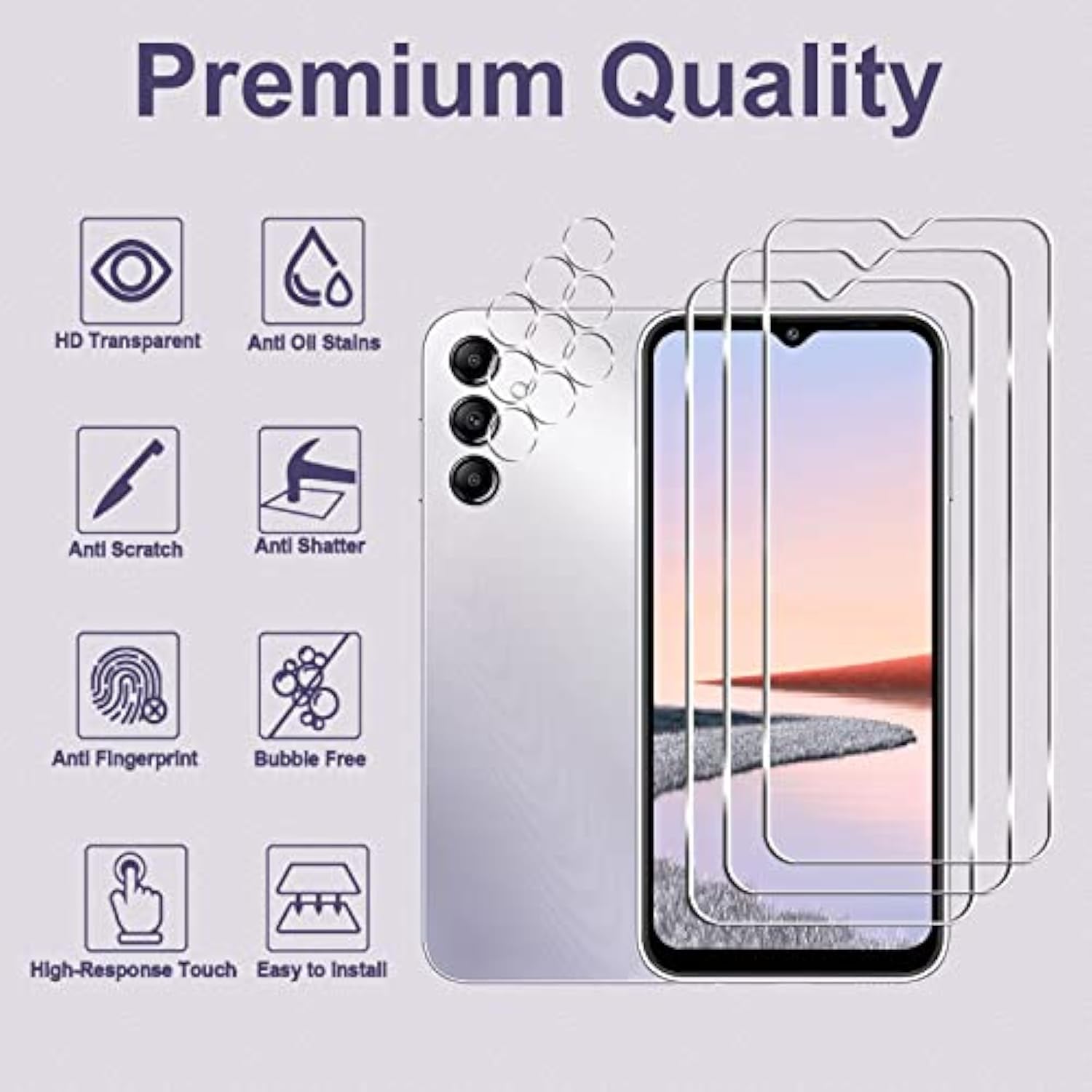 [3+3 Pack] Galaxy A14 5G Screen Protector + Camera Lens Protector, 9H Hardness, Scratch Resistant, Easy Installation, Bubble Free, Hd Tempered Glass For Samsung Galaxy A14 5G