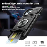 For Iphone 15 Plus Wallet Case With Card Holder [Store 2 Cards] + 360° Magnetic Rotated Ring Kickstand Heavy Duty Protective Shockproof Wallet Phone Case For Iphone 15 Plus 6.7 Inch Black