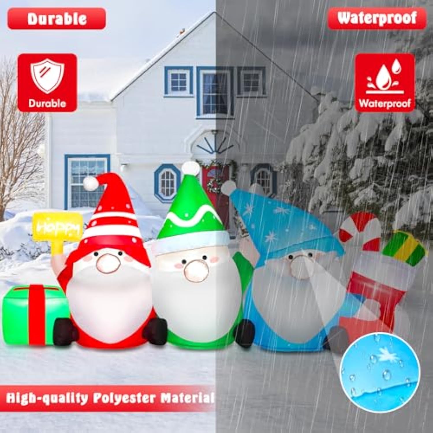 6 Ft Long Christmas Inflatable Outdoor Decoration Gnomes With Gift Box & Socks, Funny Merry Xmas Figures Winter Blow Up