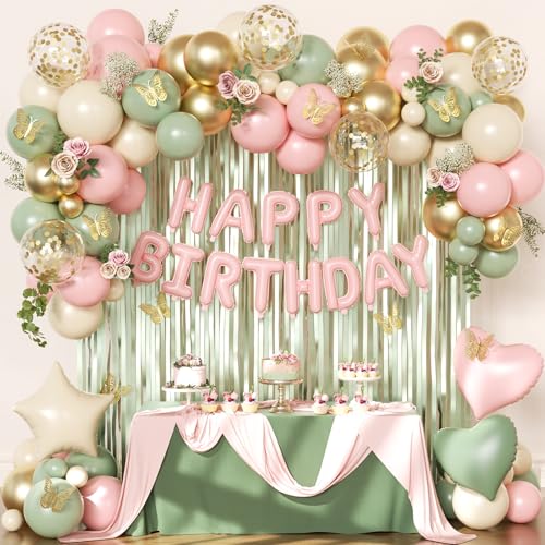 Pink and Green Birthday Decorations for Women Girls