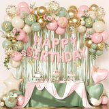Pink and Green Birthday Decorations for Women Girls