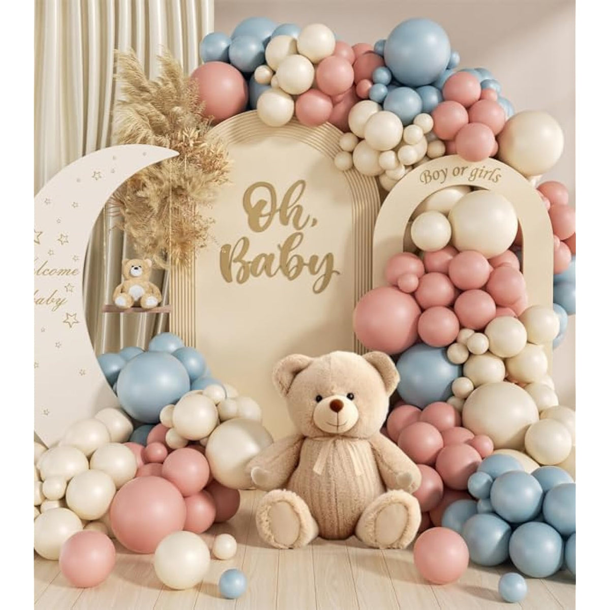 Gender Reveal Balloon Garland Arch Kit, 130Pcs Dusty Pink And Blue Balloons Arch For Boho Neutral Theme Baby Shower Birthday Gender Reveal Decoration