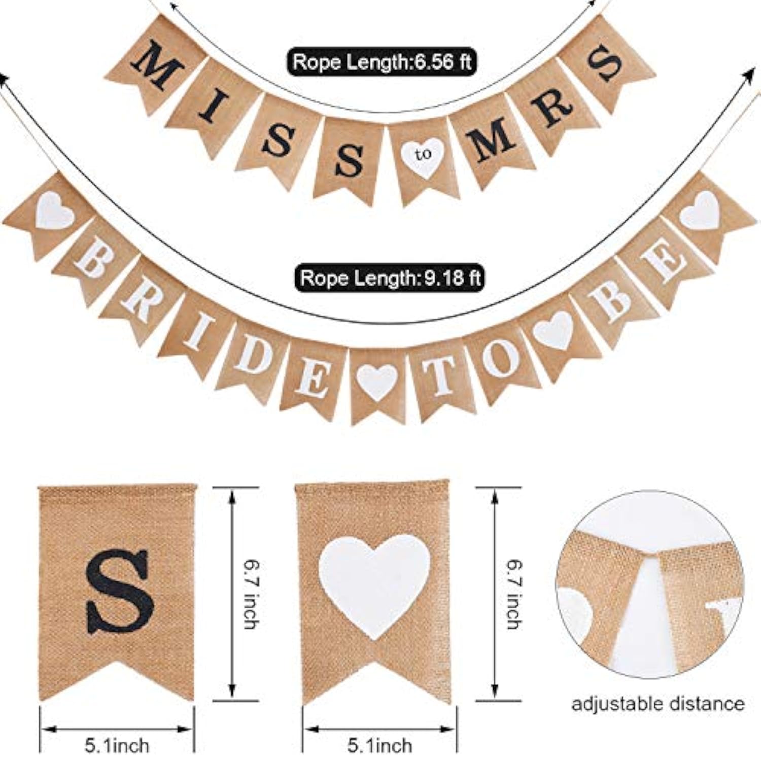 2 Pieces Bride To Be Banner Bride Sign Burlap Banner Bridal Shower Decorations Rustic Bunting Garland For Party Decorations Supplies (Black, White)