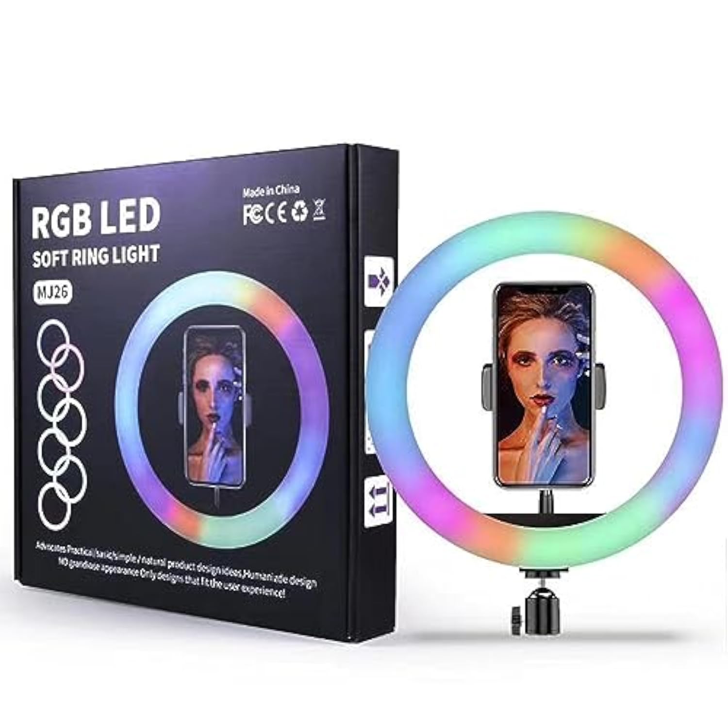 10" Selfie Ring Light 32 Colors Dimmable LED for iPhone & Android Live Stream