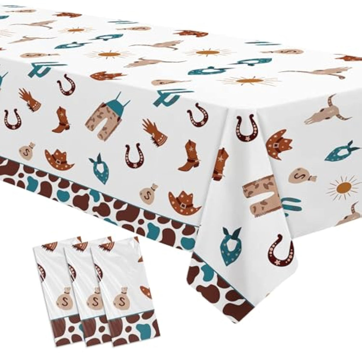 Western Cowboy Party Decorations Tablecloth For Birthday Baby Shower, 3Pcs Disposable Wild West Cowboy Rodeo Party Supplies Tablecover, 86In X 55In
