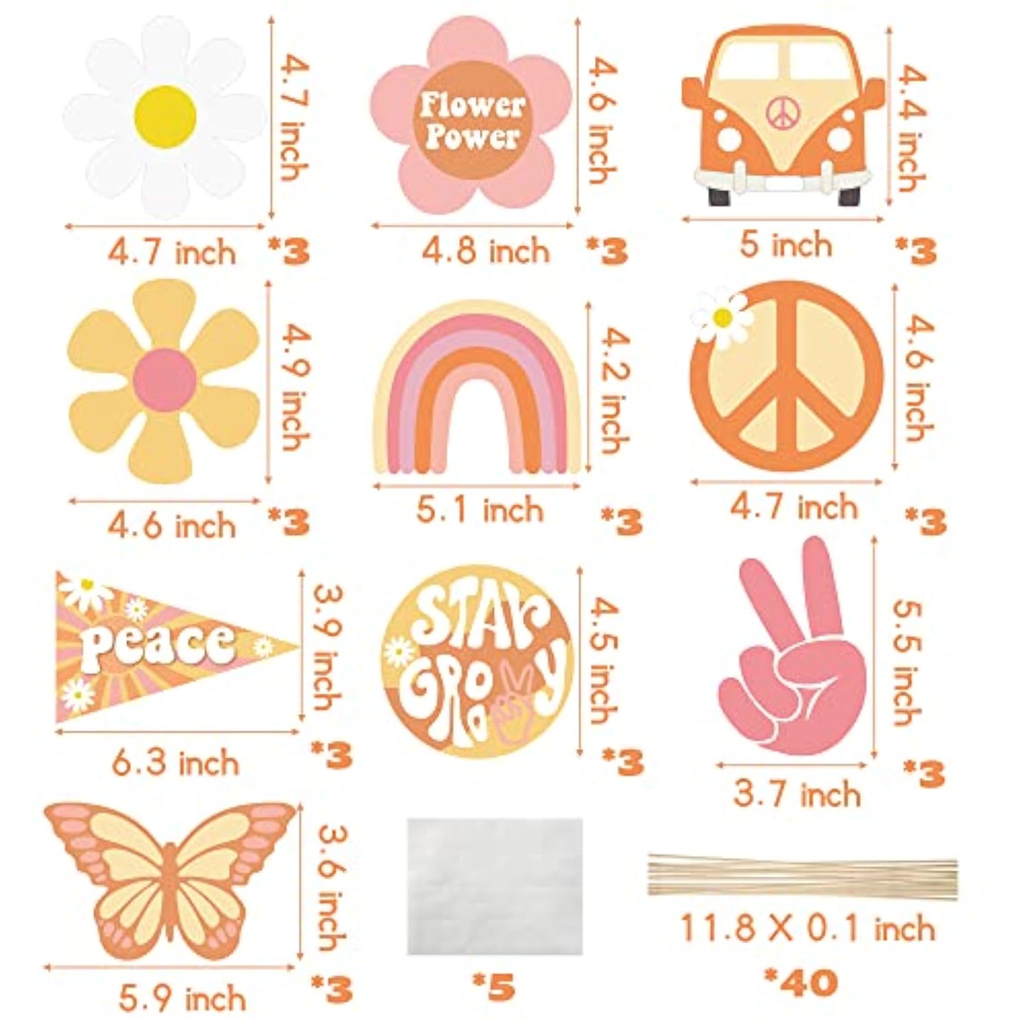 30Pcs Groovy Retro Hippie Boho Table Centerpieces for 60s Party Decorations