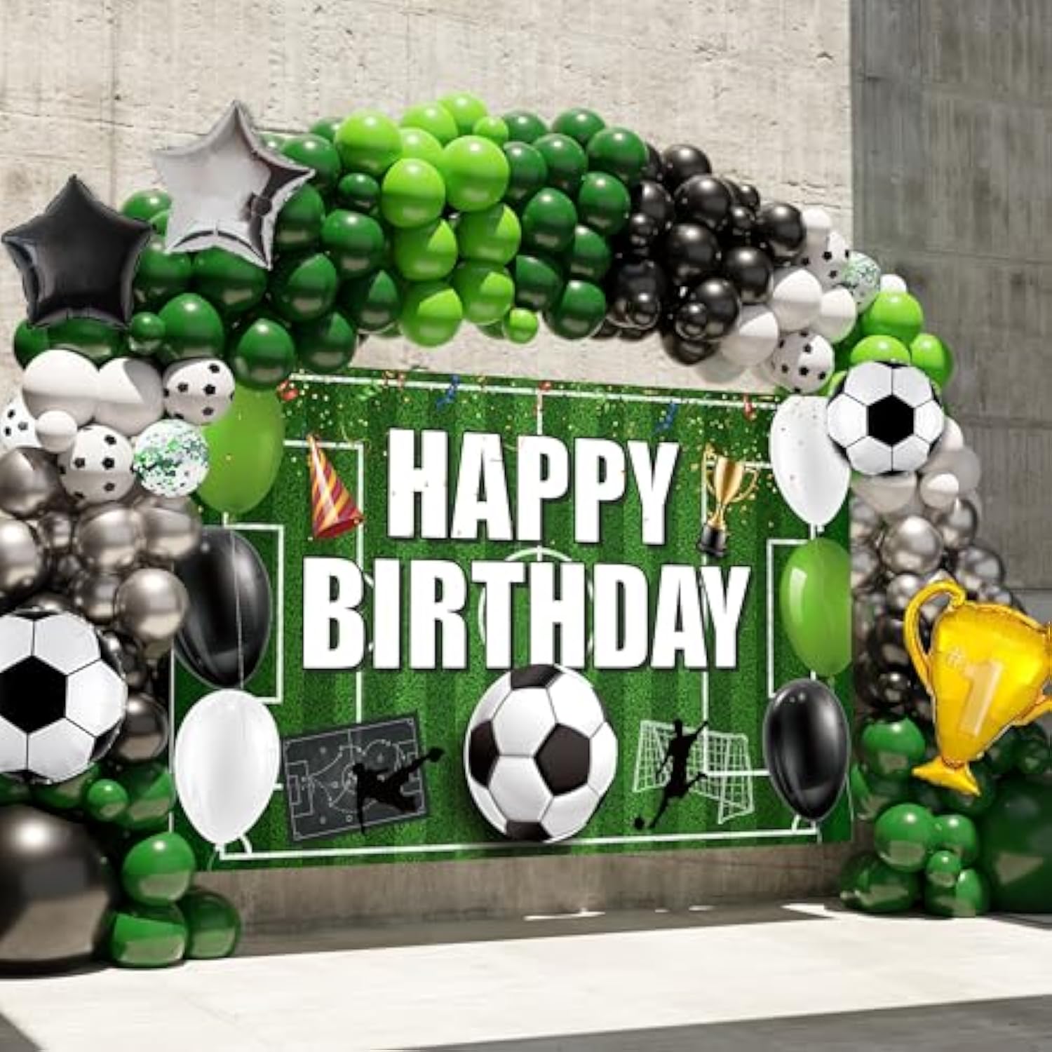 Soccer Party Decorations - 158Pcs Balloon Garland Arch Kit With Happy Birthday Banner