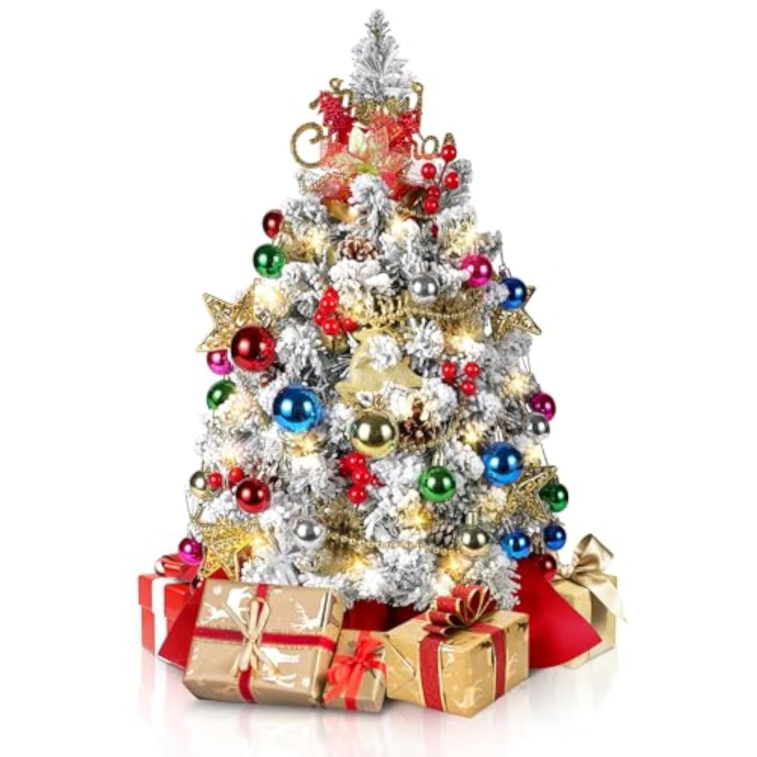 2Ft Mini Flocked Christmas Tree, Small Christmas Trees With Lights, Prelit Tabletop Christmas Tree With 100 Branch Tips And 50+ Diy Ornaments, Christmas Decorations Indoor And Gifts For Men Women