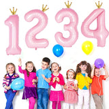 Number 4 Balloon With Crown, Large Number Balloons 40 Inch, 4Th Birthday Party Decorations Supplies 4 Year Old Birthday Sign Decor, Pink