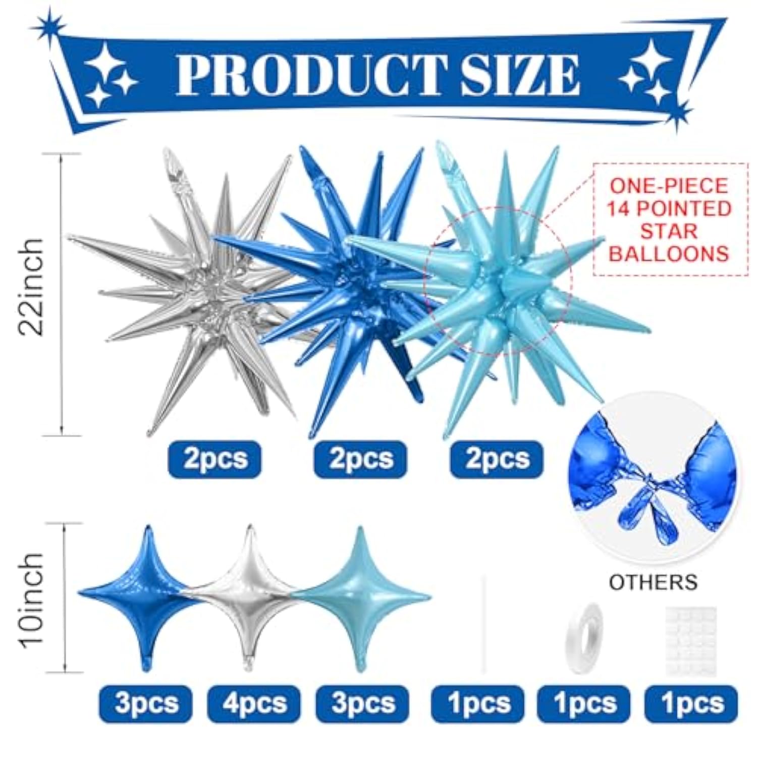 Blue Silver Star Balloon Kit – 16 Foil Balloons for Disco, Birthday & Party Decor