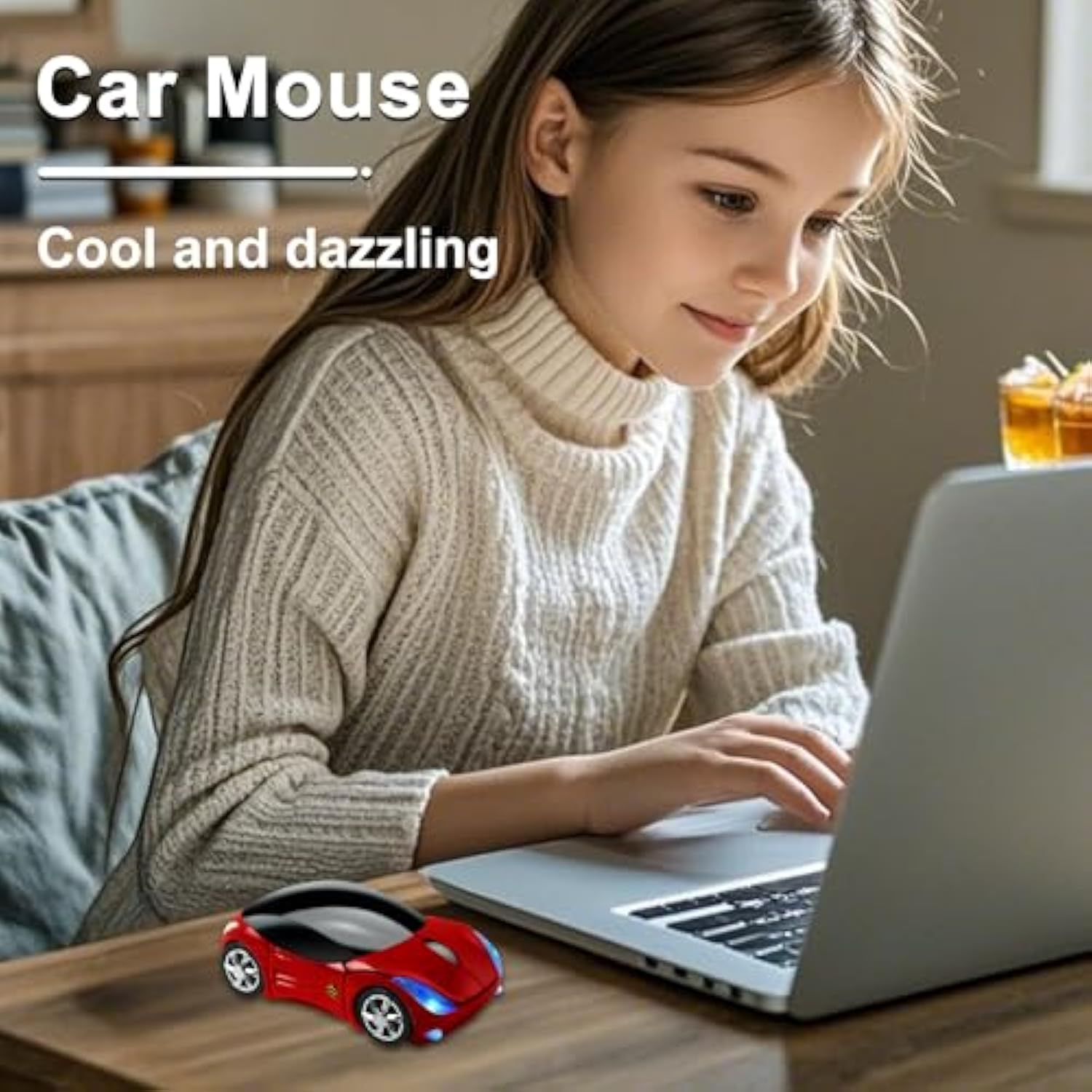 Wireless Car Mouse Cool Small Sports Car Shaped Computer Mice With Usb Receiver 3 Buttons 1600Dpi Optical Portable Cordless Mini Mouse For Laptop Pc Computer Desktop Travel Home School Gift (Red)