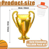 6 Packs Gold Champion Foil Balloons Championship Foil Trophy The First Prize Sport Balloons Basketball Soccer Football Anniversary Birthday Games Party Decorations