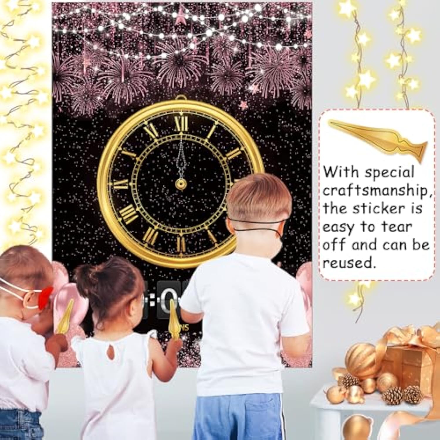 Upgraded New Years Eve Clock Game 2026 NYE Family Activity with Stickers