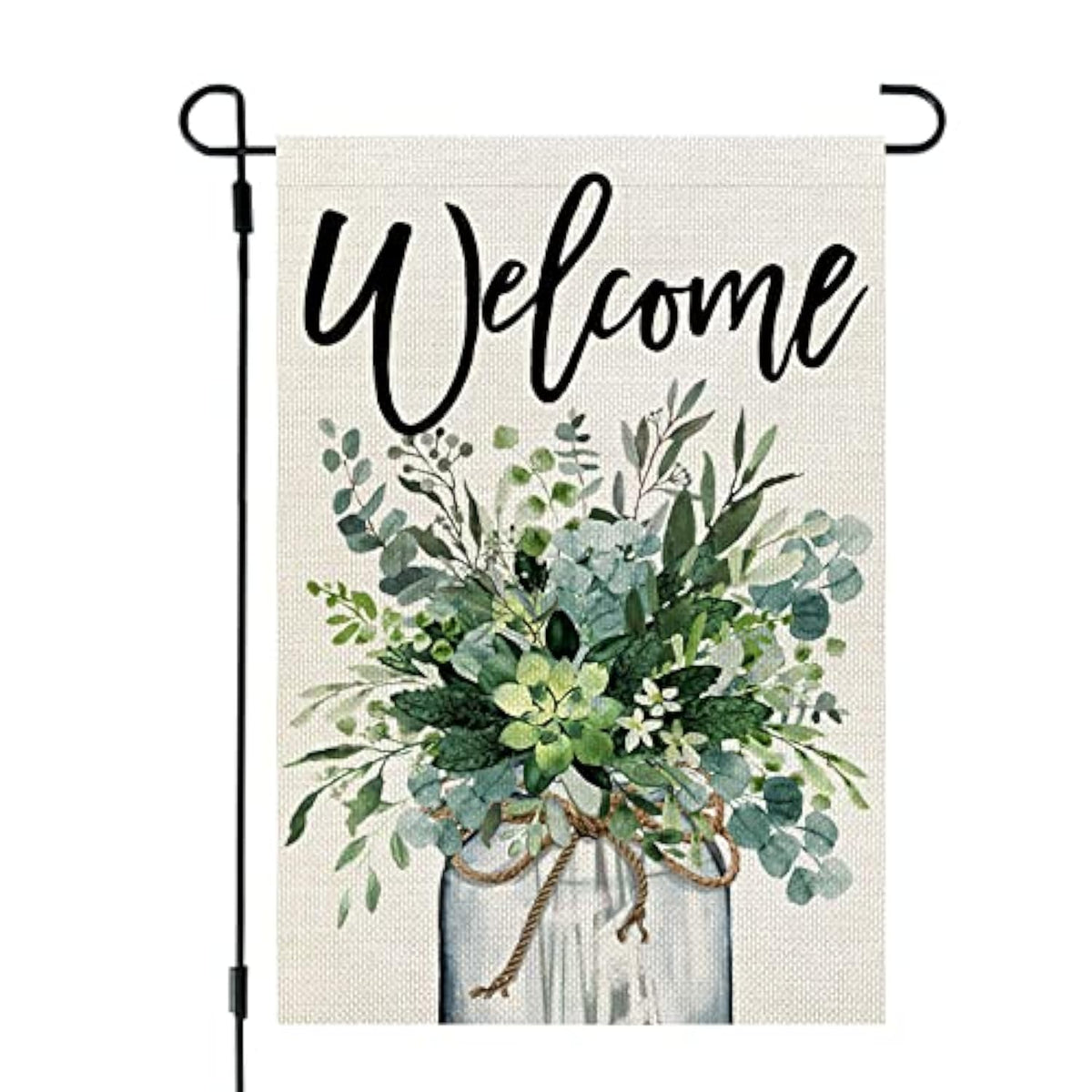 Spring Eucalyptus Mason Jar Garden Flag 12X18 Inch Double Sided For Outside Welcome Burlap Small Yard Flag Green