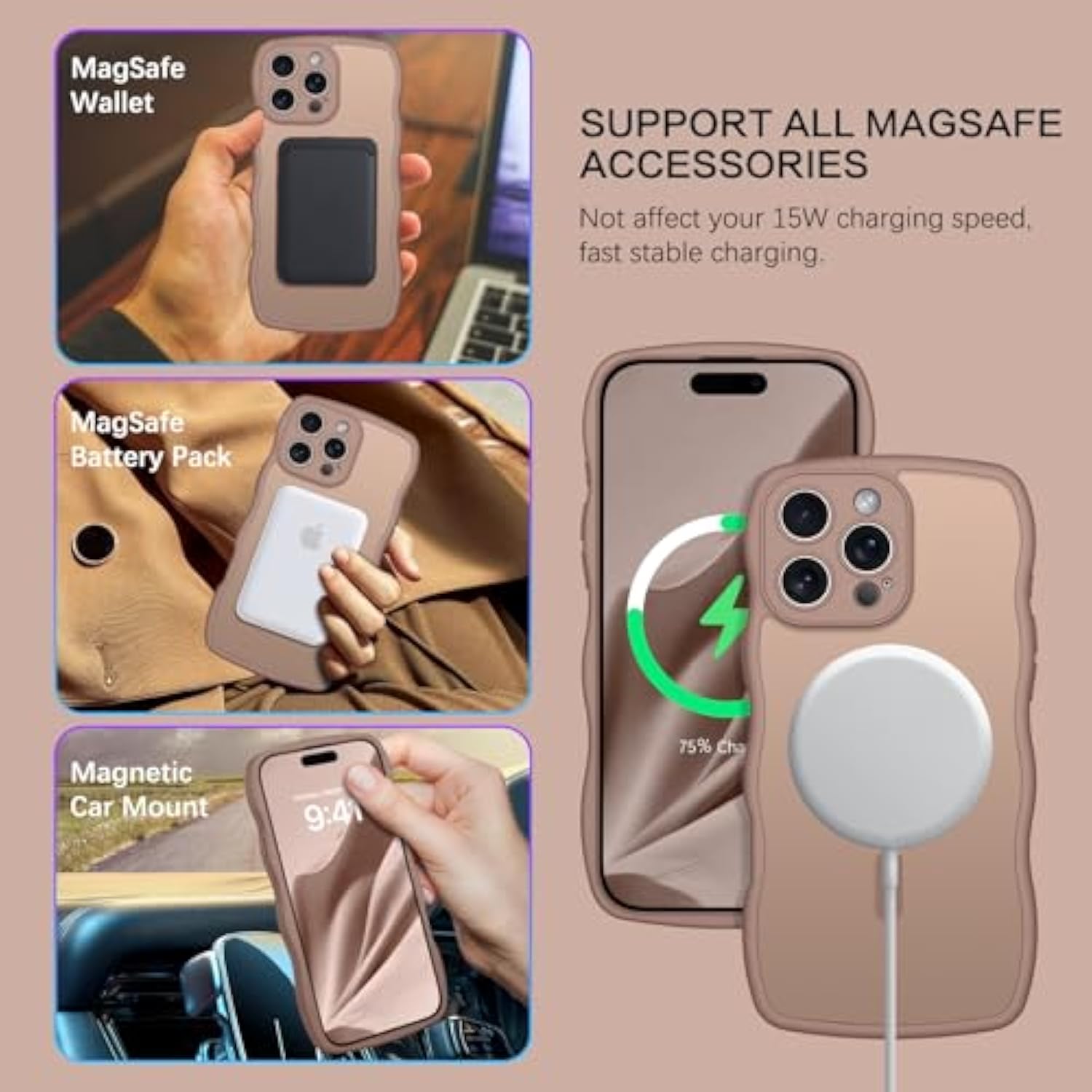 Magnetic For Iphone 16 Pro Max Case 2024 [Compatible With Magsafe] Translucent Matte Cute Curly Wavy Anti-Slip Bumper Women Men Girls Boys Phone Cover For 16 Pro Max 6.9", Desert Titanium