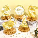 Retirement Honeycomb Centerpieces with 8 Table Toppers & Paper Clips Large Gold White Double Sided Cardstock Happy Farewell Party Decorations Going Away Supplies for Women Men Coworker Boss