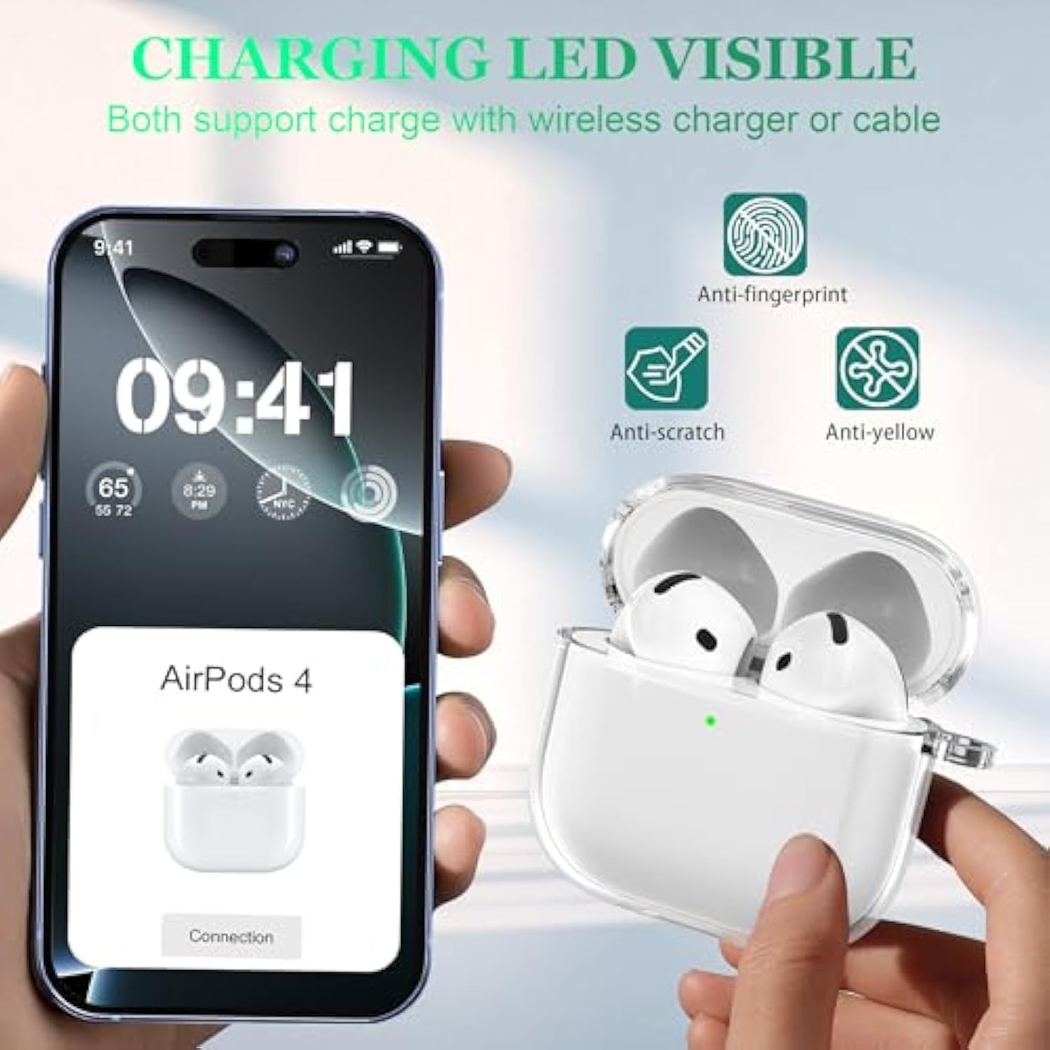 For Airpods 4Th Generation Case Cover 2024, Military-Grade Shockproof, Soft Tpu Highly Transparent Anti-Yellowing For Airpods 4 Case With Cleaning Kit & Cute Round Buckle, Clear White