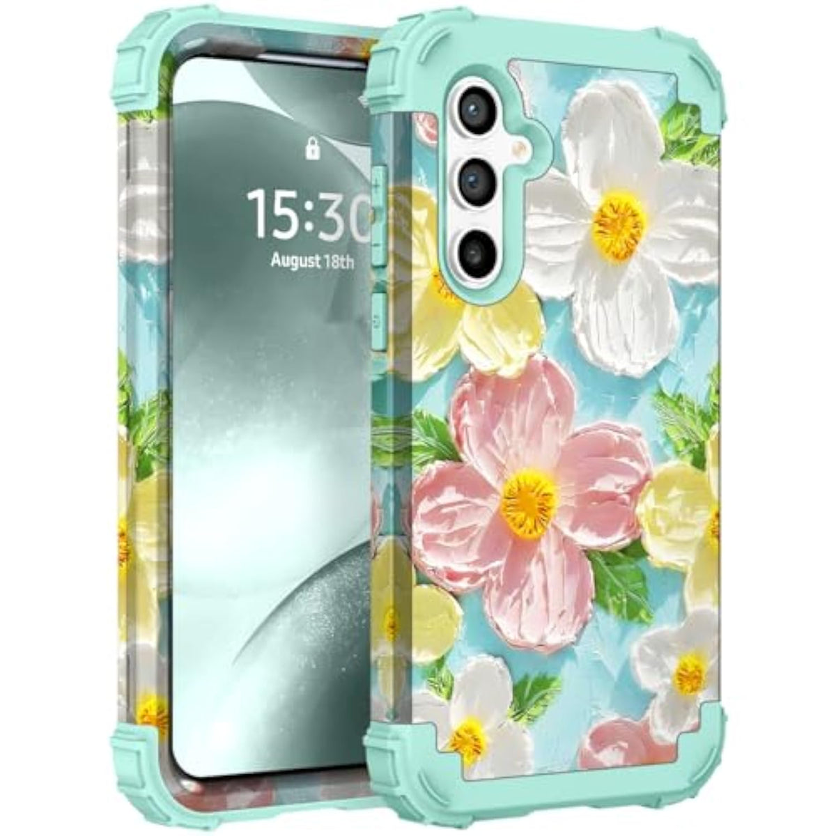 For Galaxy S25 Ultra 5G Case,3 In 1 Oil Painting Flower Pattern Heavy Duty Protection Silicone Rubber Bumper+Hard Plastic Protective Cover For Samsung Galaxy S25 Ultra,Green Flower