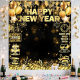Black & Gold 2026 Happy New Year Banner 70.8x78.7in Party Backdrop